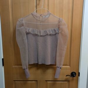 Sheer Ruffle Long Sleeve Top - Pinkish Purple mauve)
